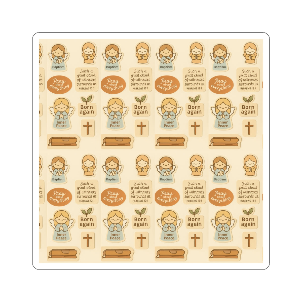 Born Again Christian Sticker Sheet – Baptism, Inner Peace & Faith Stickers | Hebrews 12:1 Bible Verse. Spiritual Renewal Sticker Sheet – Born Again, Baptism & Peaceful Faith Stickers