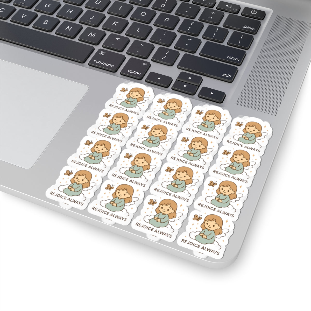 Christian Angel ,rejoice always Stickers – Pastel Faith-Inspired Kawaii Sheet with Uplifting Bible Affirmations. Faith for your heart. Peace for your soul. Hope in every sticker.