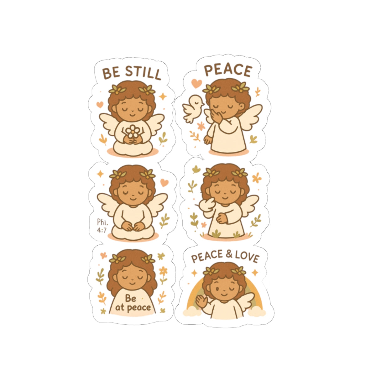 Peace & Love Angel Stickers – Christian Kawaii Sheet with Philippians 4:7 for Journaling & Faith-Based Gifts. A gentle hug from heaven — in every sticker. Let His peace guide your heart.