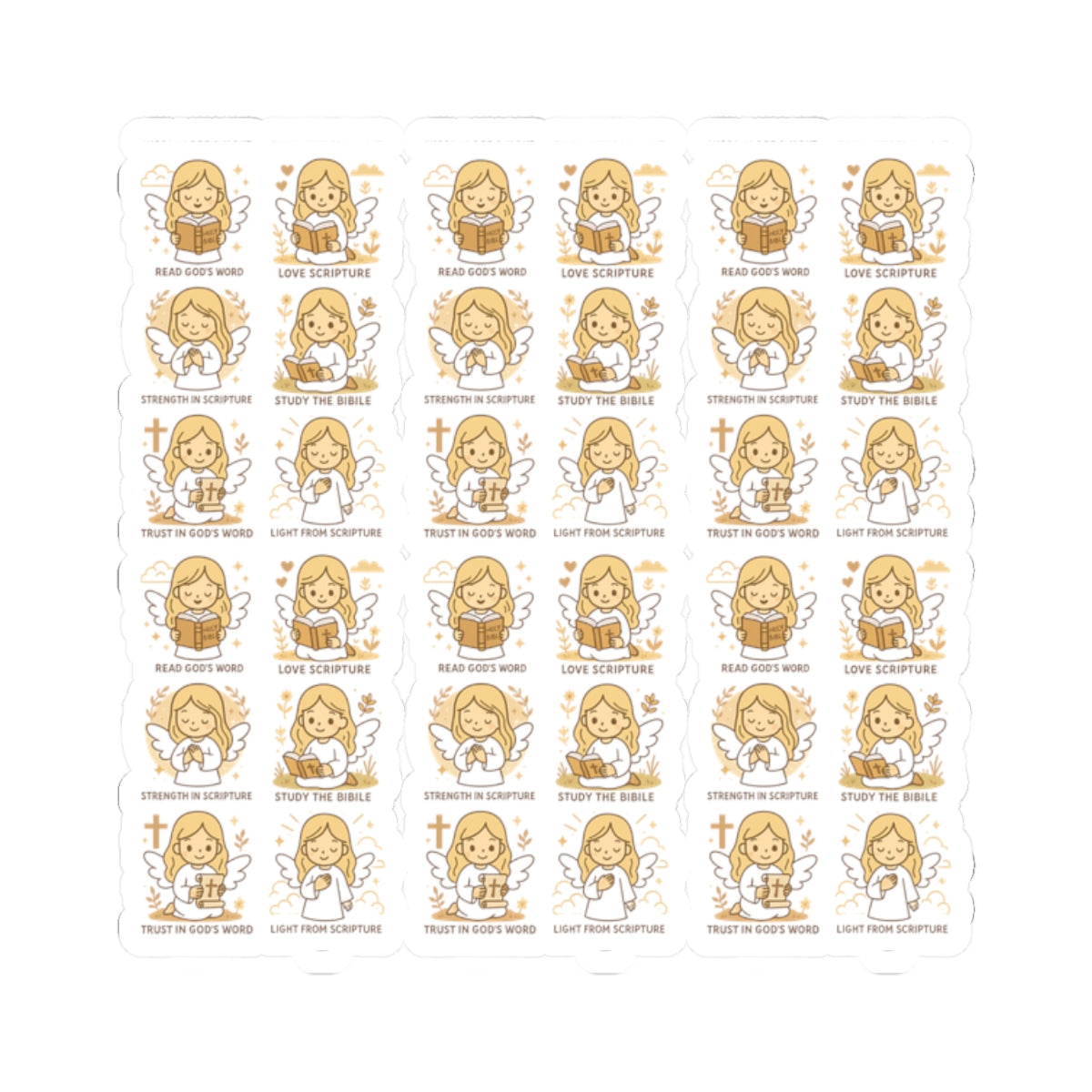 Bible Study Angel Stickers – Christian Scripture Kawaii Stickers for Journals & Faith Gifts. Bring light, strength, and joy to your quiet time with these tender Scripture angels.
