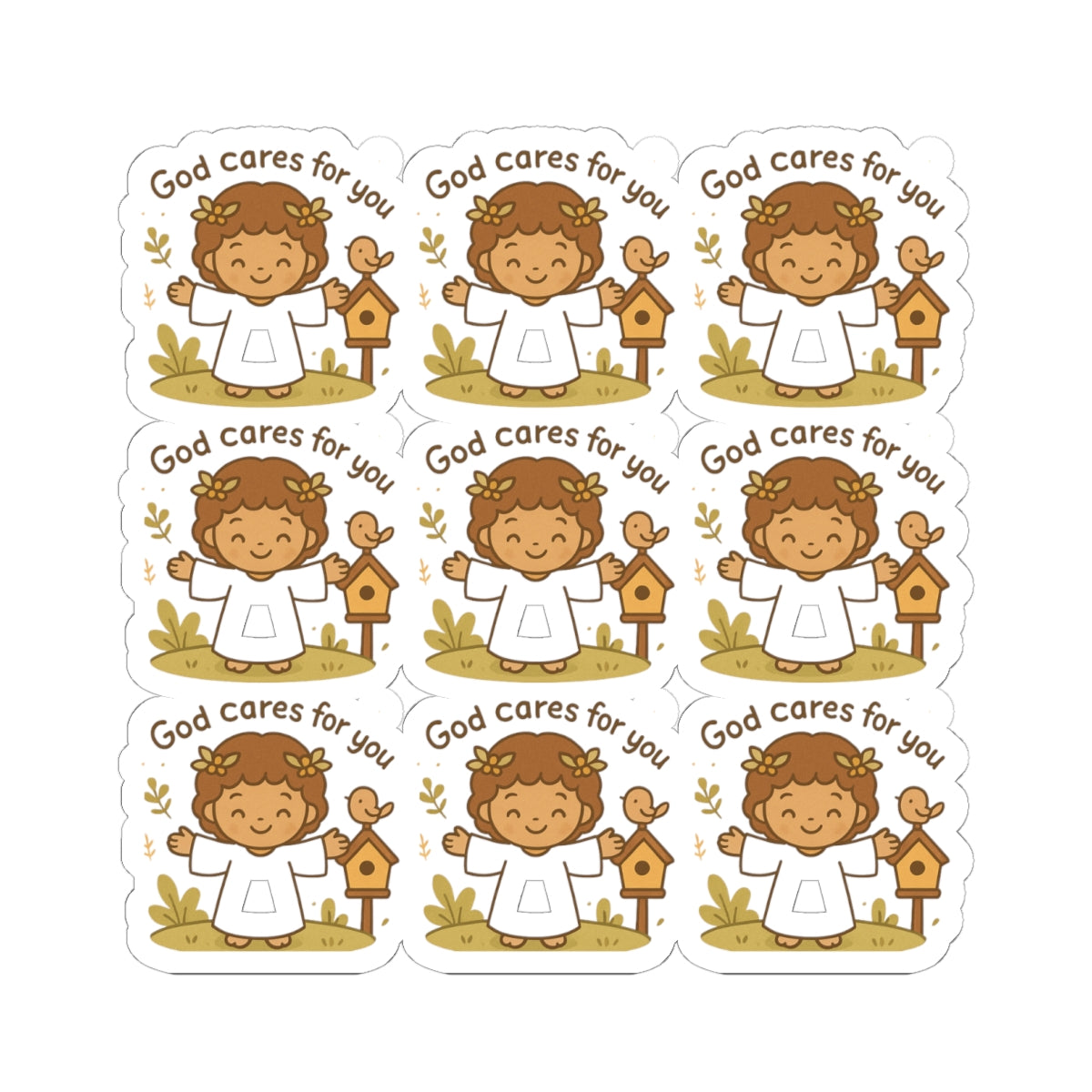 God Cares for You – Kawaii Angel Christian Stickers | Praise the Lord Sheet for Journaling & Gifts. Because sometimes, all you need is a little angel reminding you you're loved by God.