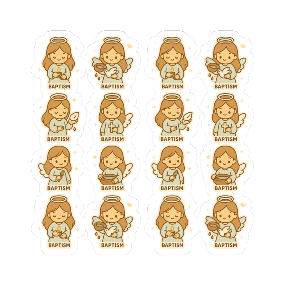 Baptism Angel Stickers – Christian Baby Girl Baptism Stickers | Faith Kawaii Printable Decor. Celebrate the sacred with heavenly sweetness — perfect for baptism gifts, cards, and keepsakes.