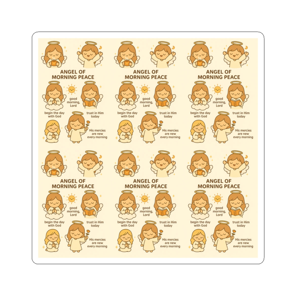 Angel of Morning Peace - Christian Kawaii Sticker Set. Adorable faith-inspired stickers to start your day with peace and positivity.