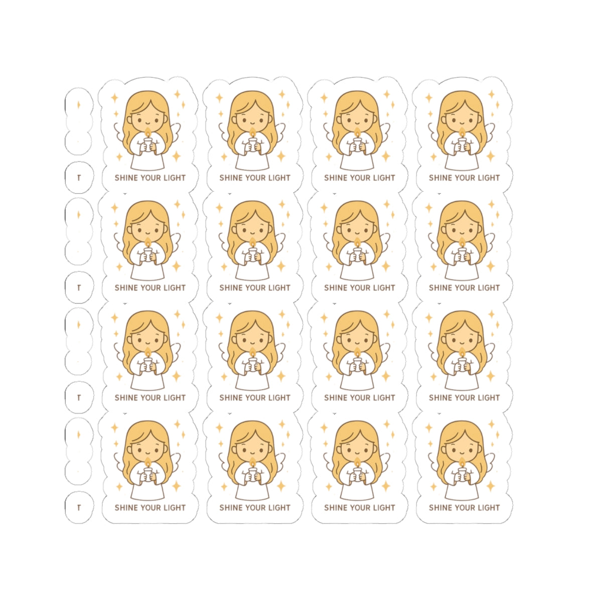 1A.Shine Your Light – Christian Angel Stickers | Faith-Inspired Kawaii Sheet with Candle of Hope. Because when you walk in faith… you carry the light.