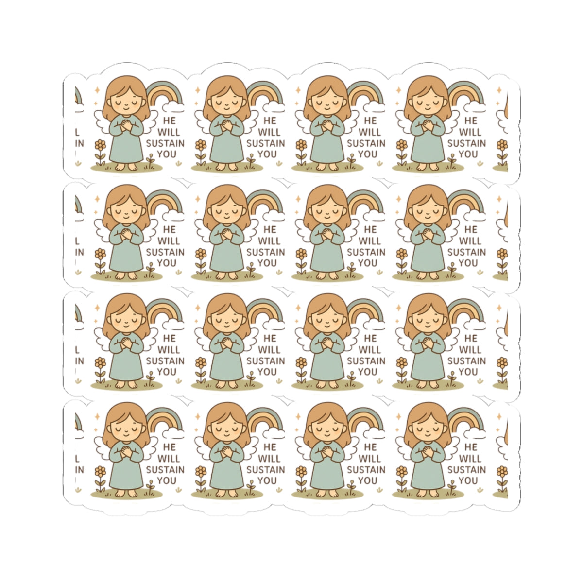 Christian Angel , He Will Sustain You Stickers – Pastel Faith-Inspired Kawaii Sheet with Uplifting Bible Affirmations. Faith for your heart. Peace for your soul. Hope in every sticker.