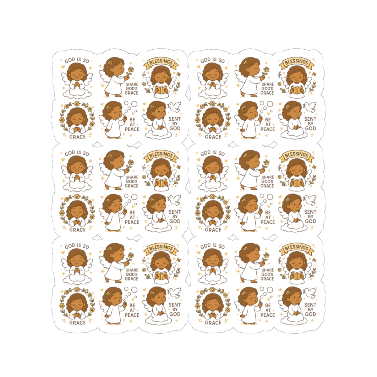 Grace-Filled Angel Stickers – Kawaii Style with Christian Quotes on Peace and Purpose. Gentle reminders of God’s grace, peace, and divine purpose—carried by angel wings.