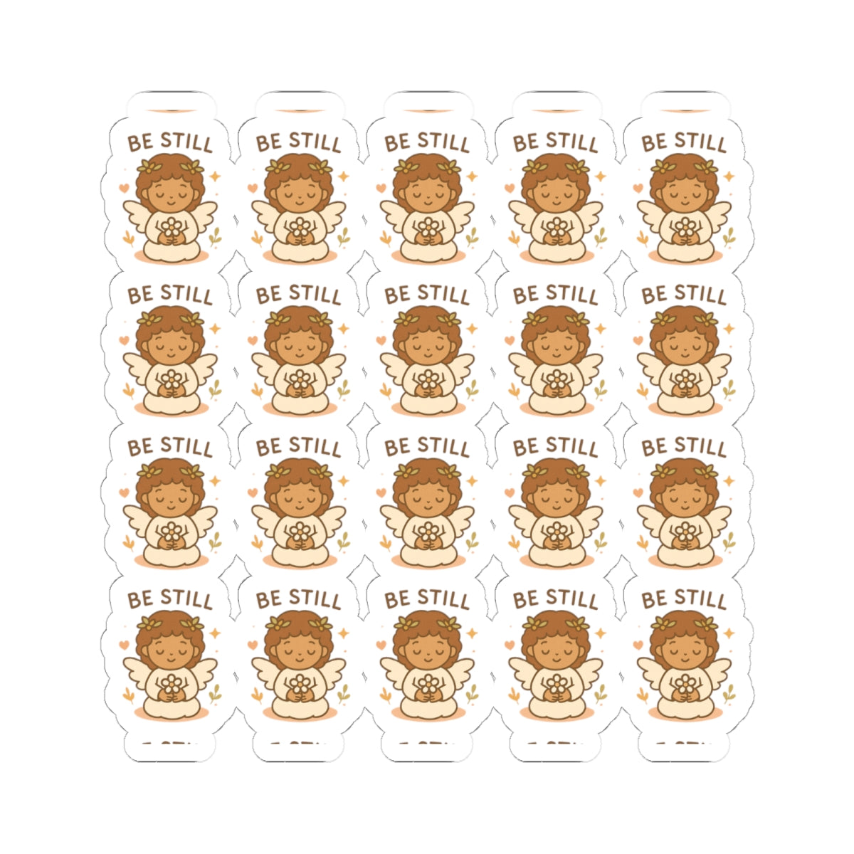 Be still Peace & Love Angel Stickers – Christian Kawaii Sheet with Philippians 4:7 for Journaling & Faith-Based Gifts. A gentle hug from heaven — in every sticker. Let His peace guide your heart.