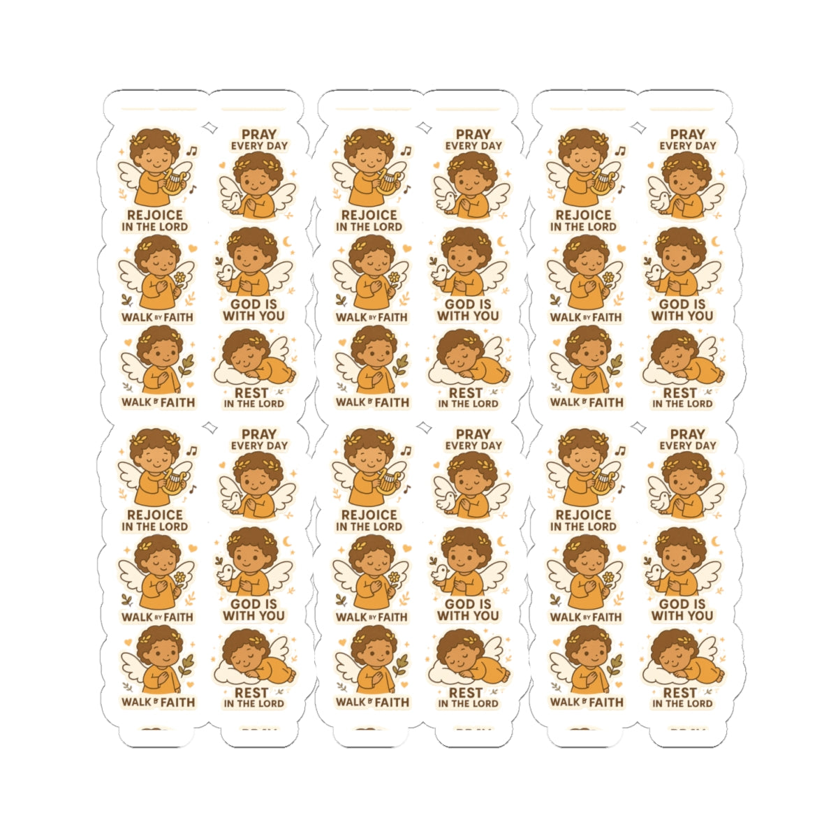 Faithful Angel Stickers – Christian Printable Pack for Prayer, Encouragement & Daily Devotion. Gentle reminders to walk by faith, rejoice daily, and rest in the Lord — with adorable angel art that speaks to the soul.