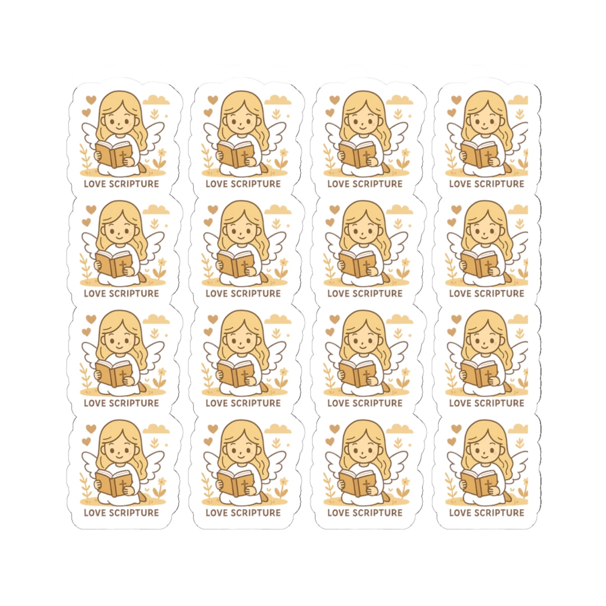 Bible Study Angel , Love Scripture Stickers – Christian Scripture Kawaii Stickers for Journals & Faith Gifts. Bring light, strength, and joy to your quiet time with these tender Scripture angels.