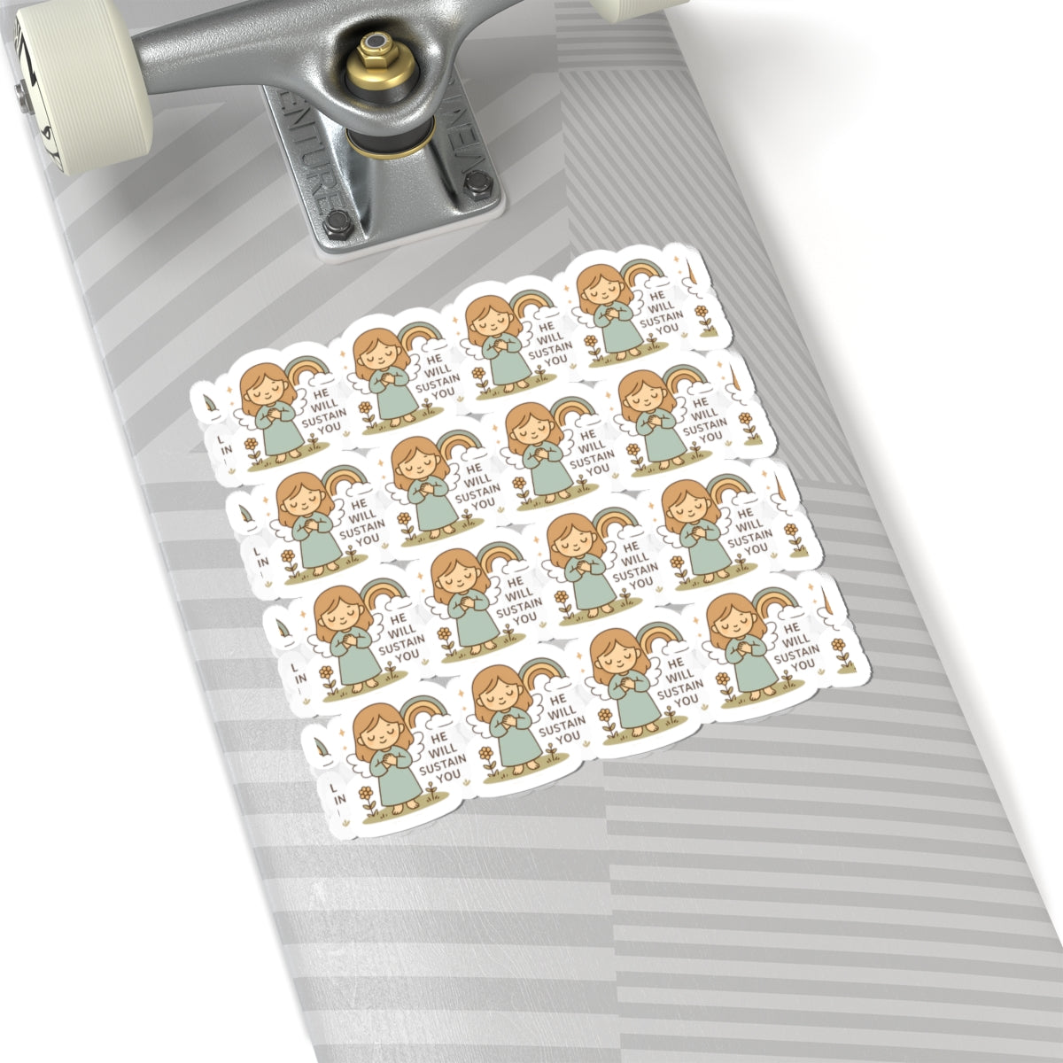Christian Angel , He Will Sustain You Stickers – Pastel Faith-Inspired Kawaii Sheet with Uplifting Bible Affirmations. Faith for your heart. Peace for your soul. Hope in every sticker.