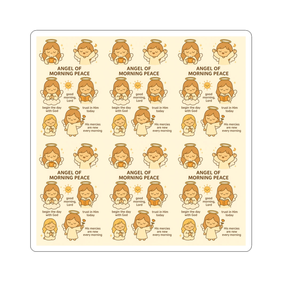 Angel of Morning Peace - Christian Kawaii Sticker Set. Adorable faith-inspired stickers to start your day with peace and positivity.