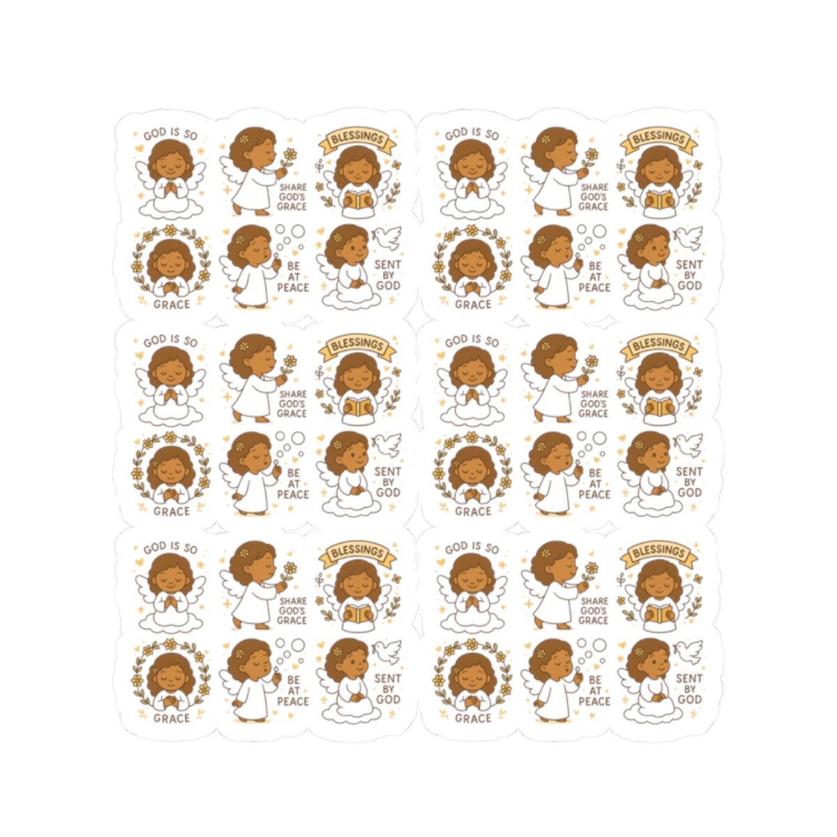 Grace-Filled Angel Stickers – Kawaii Style with Christian Quotes on Peace and Purpose. Gentle reminders of God’s grace, peace, and divine purpose—carried by angel wings.