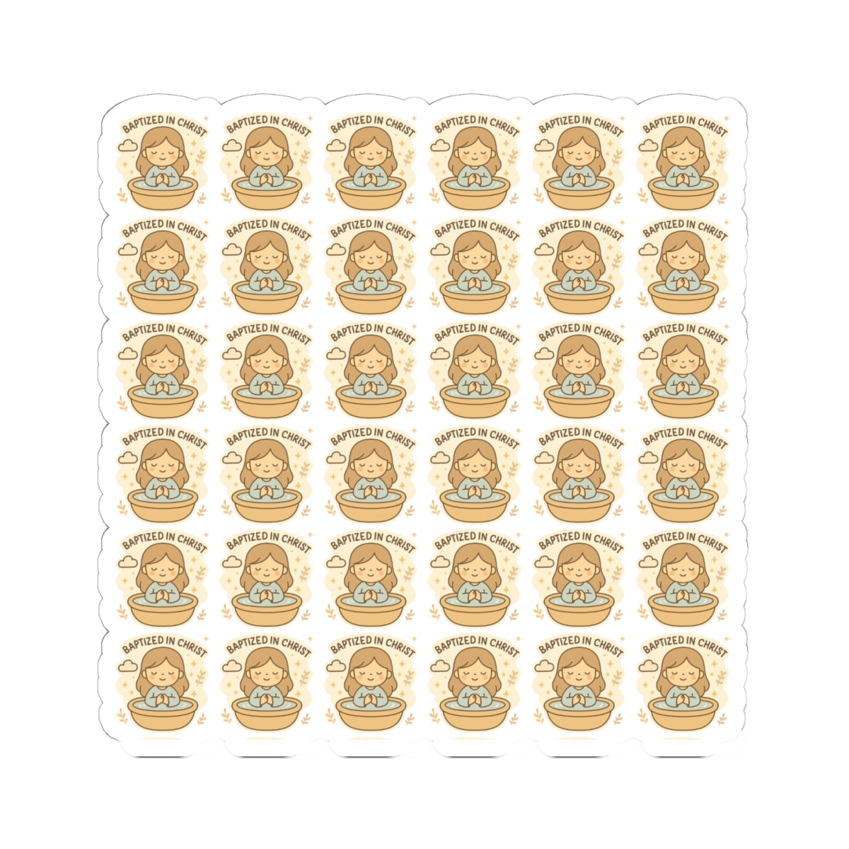Baptism Angel , Baptized in Christ Stickers – Christian Kawaii Stickers for Christening, Baby Dedication & Faith Gifts. Celebrate the beauty of baptism with these sweet angel stickers filled with light, love, and faith.