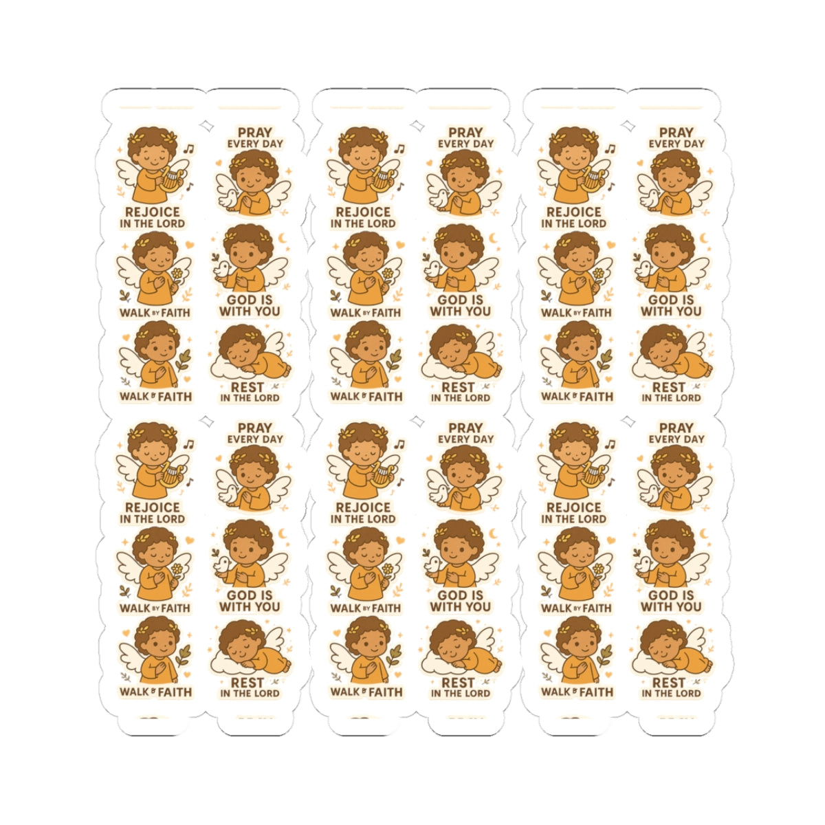 Faithful Angel Stickers – Christian Printable Pack for Prayer, Encouragement & Daily Devotion. Gentle reminders to walk by faith, rejoice daily, and rest in the Lord — with adorable angel art that speaks to the soul.