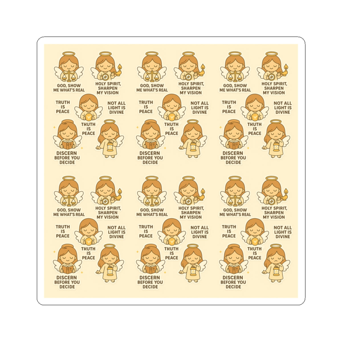 Angel of Discernment - Christian Kawaii Sticker Set. Faith-filled stickers to guide your heart with truth and wisdom.