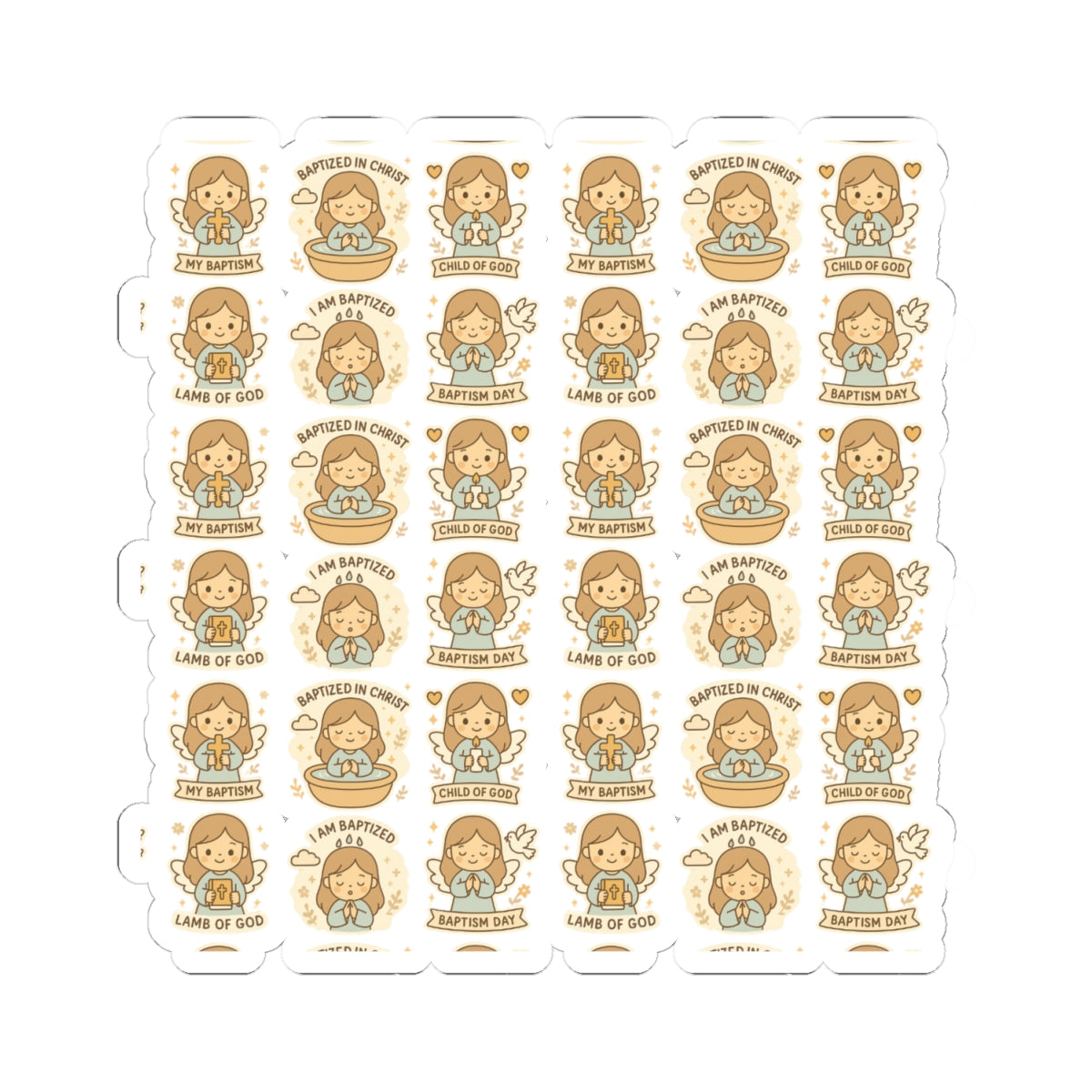 Baptism Angel Stickers – Christian Kawaii Stickers for Christening, Baby Dedication & Faith Gifts. Celebrate the beauty of baptism with these sweet angel stickers filled with light, love, and faith.