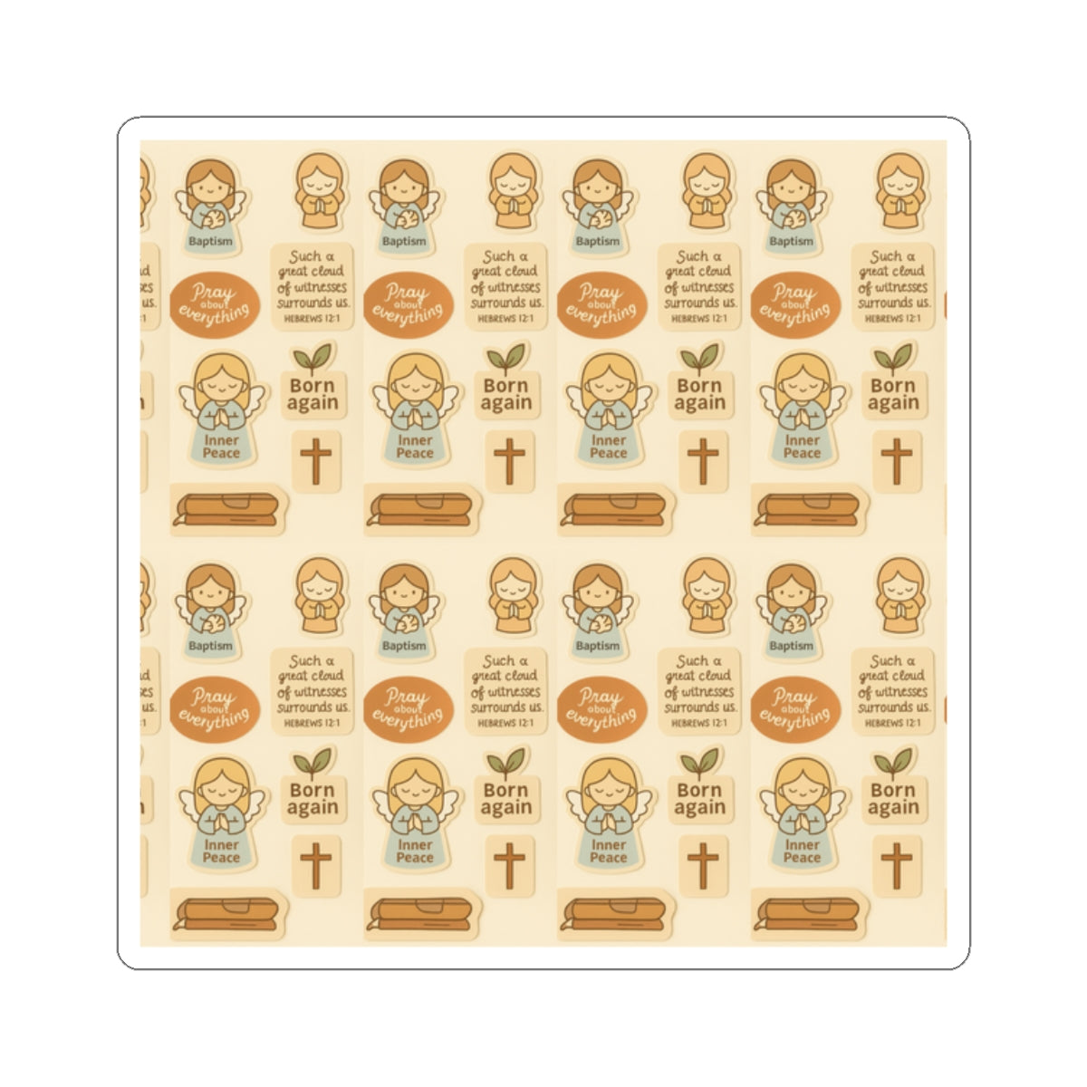 Born Again Christian Sticker Sheet – Baptism, Inner Peace & Faith Stickers | Hebrews 12:1 Bible Verse. Spiritual Renewal Sticker Sheet – Born Again, Baptism & Peaceful Faith Stickers