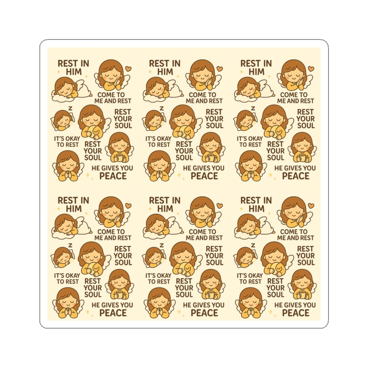 Rest in Him - Christian Kawaii Sticker Set. Peaceful stickers reminding you to rest your soul and find comfort in faith.