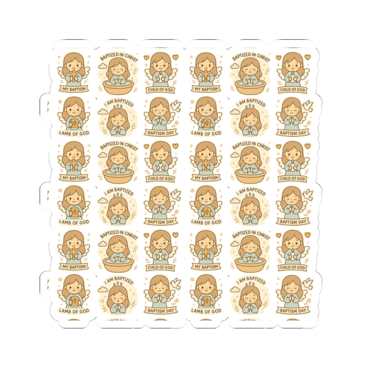 Baptism Angel Stickers – Christian Kawaii Stickers for Christening, Baby Dedication & Faith Gifts. Celebrate the beauty of baptism with these sweet angel stickers filled with light, love, and faith.