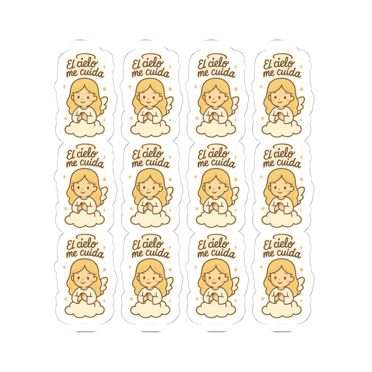 Christian Angel , El cielo me cuida (Heaven watches over Stickers in Spanish – “Brilla con Fe” Inspirational Faith Stickers. Heaven speaks softly through these angelic whispers of faith, strength and divine care—now in Spanish.
