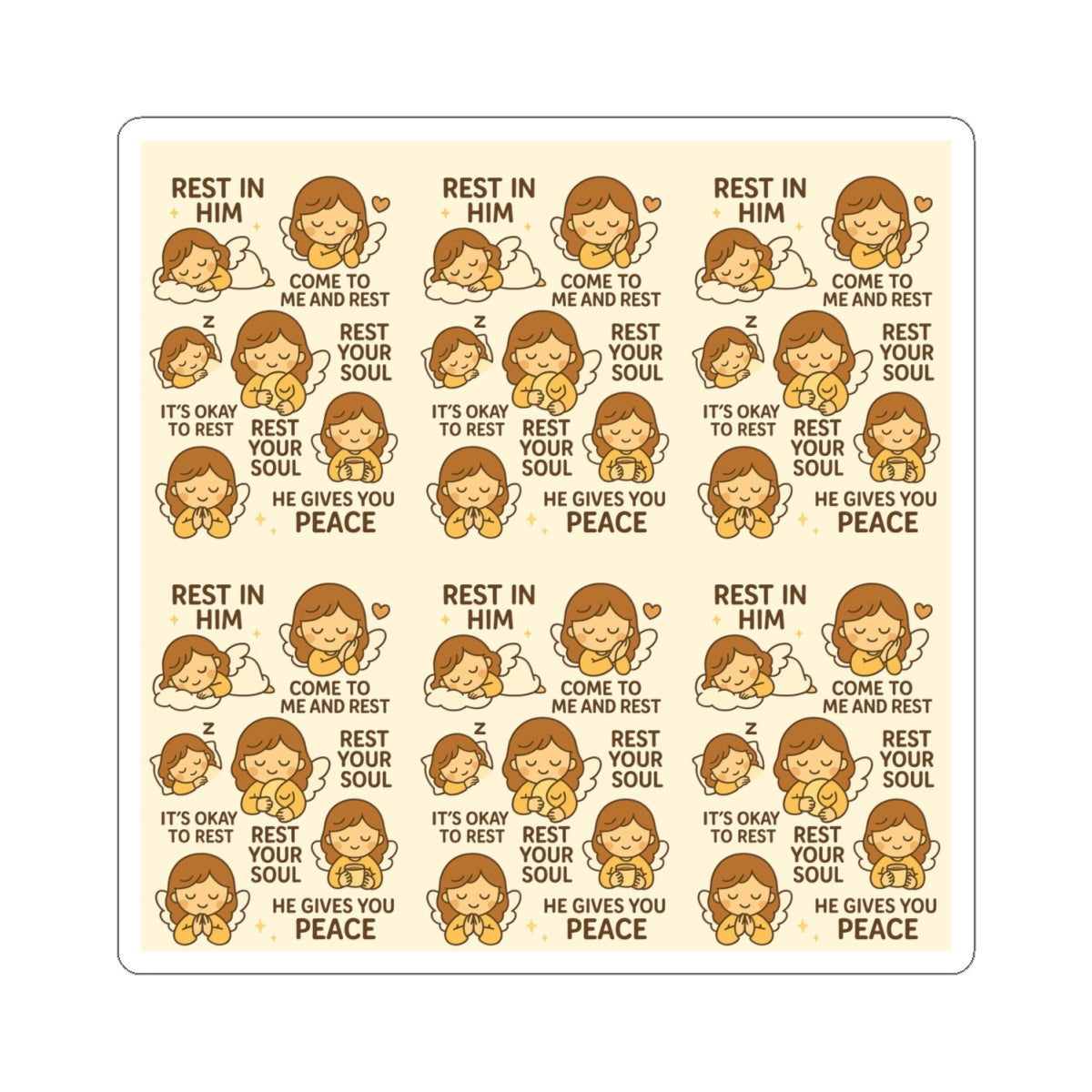 Rest in Him - Christian Kawaii Sticker Set. Peaceful stickers reminding you to rest your soul and find comfort in faith.