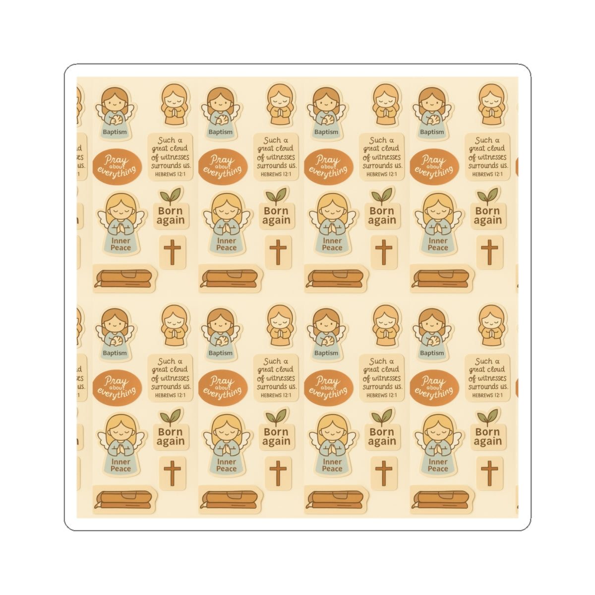 Born Again Christian Sticker Sheet – Baptism, Inner Peace & Faith Stickers | Hebrews 12:1 Bible Verse. Spiritual Renewal Sticker Sheet – Born Again, Baptism & Peaceful Faith Stickers