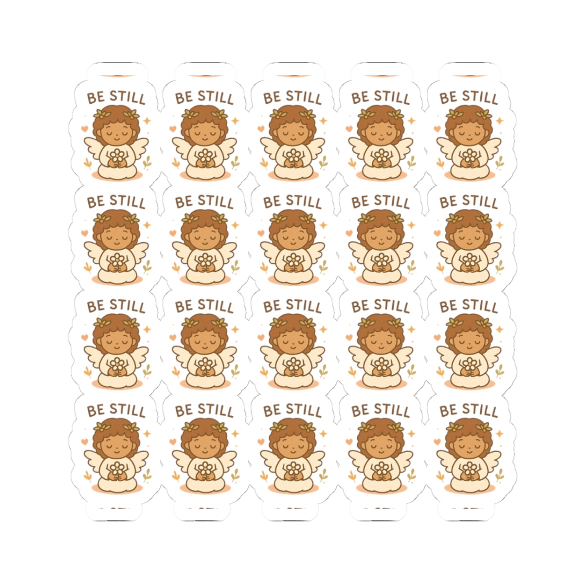 Be still Peace & Love Angel Stickers – Christian Kawaii Sheet with Philippians 4:7 for Journaling & Faith-Based Gifts. A gentle hug from heaven — in every sticker. Let His peace guide your heart.