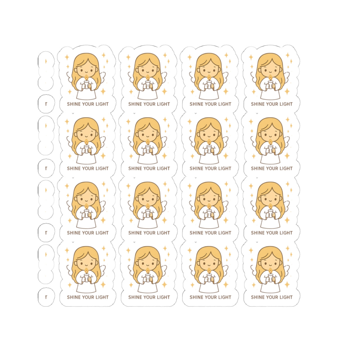 1A.Shine Your Light – Christian Angel Stickers | Faith-Inspired Kawaii Sheet with Candle of Hope. Because when you walk in faith… you carry the light.