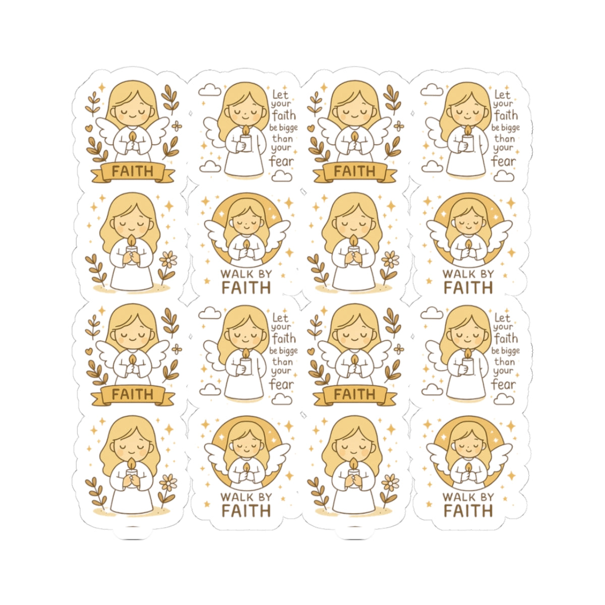 Faith & Courage Angel Stickers – Kawaii Christian Sheet with Prayers, Scripture & Light-Inspired Affirmations. Faith doesn’t eliminate fear — it gives you the courage to walk through it. One sticker at a time.