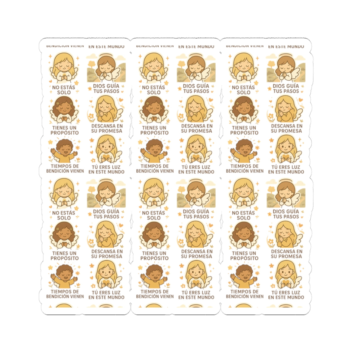 Divine Purpose Angel Stickers in Spanish – Inspirational Christian Printables for Encouragement & Faith. Encouraging messages of purpose, promise, and divine light to uplift your spirit daily.
