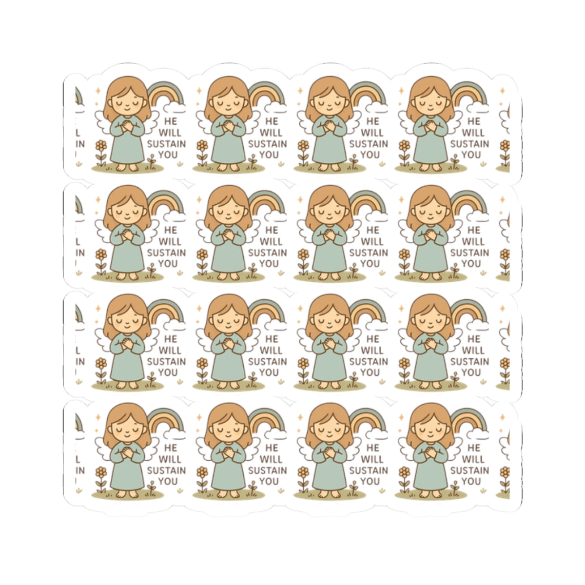Christian Angel , He Will Sustain You Stickers – Pastel Faith-Inspired Kawaii Sheet with Uplifting Bible Affirmations. Faith for your heart. Peace for your soul. Hope in every sticker.