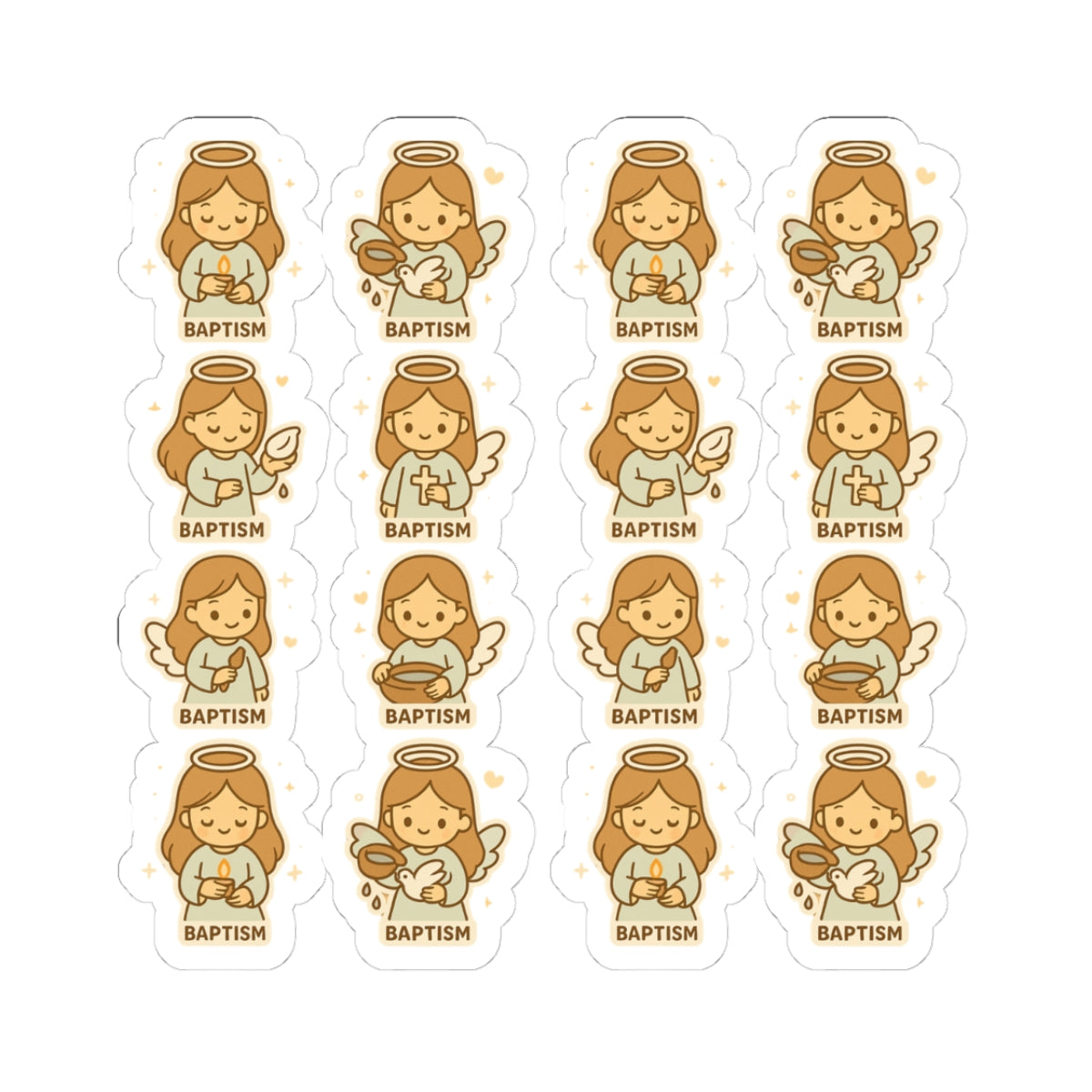 Baptism Angel Stickers – Christian Baby Girl Baptism Stickers | Faith Kawaii Printable Decor. Celebrate the sacred with heavenly sweetness — perfect for baptism gifts, cards, and keepsakes.