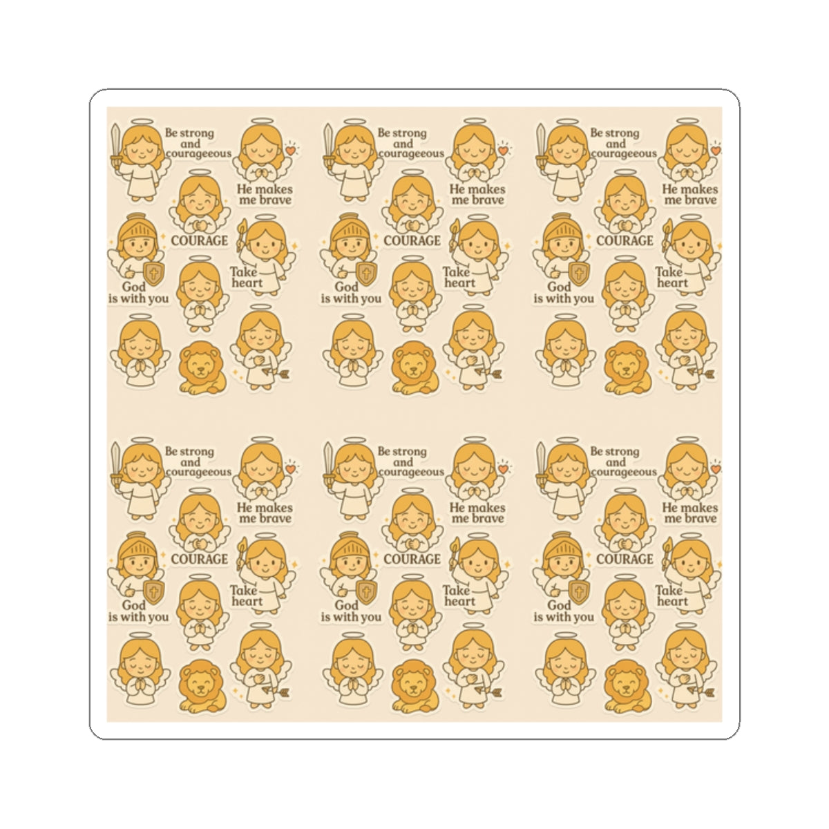 Angel of Courage - Christian Kawaii Sticker Set. Encouraging stickers to inspire bravery, strength, and faith.