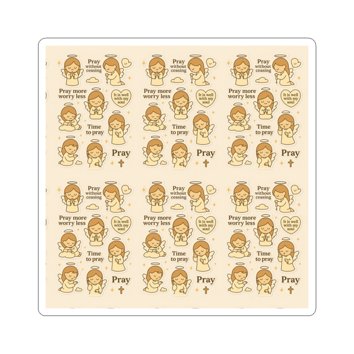 Angel of Prayer - Christian Kawaii Sticker Set. Peaceful stickers encouraging continuous prayer and faith.