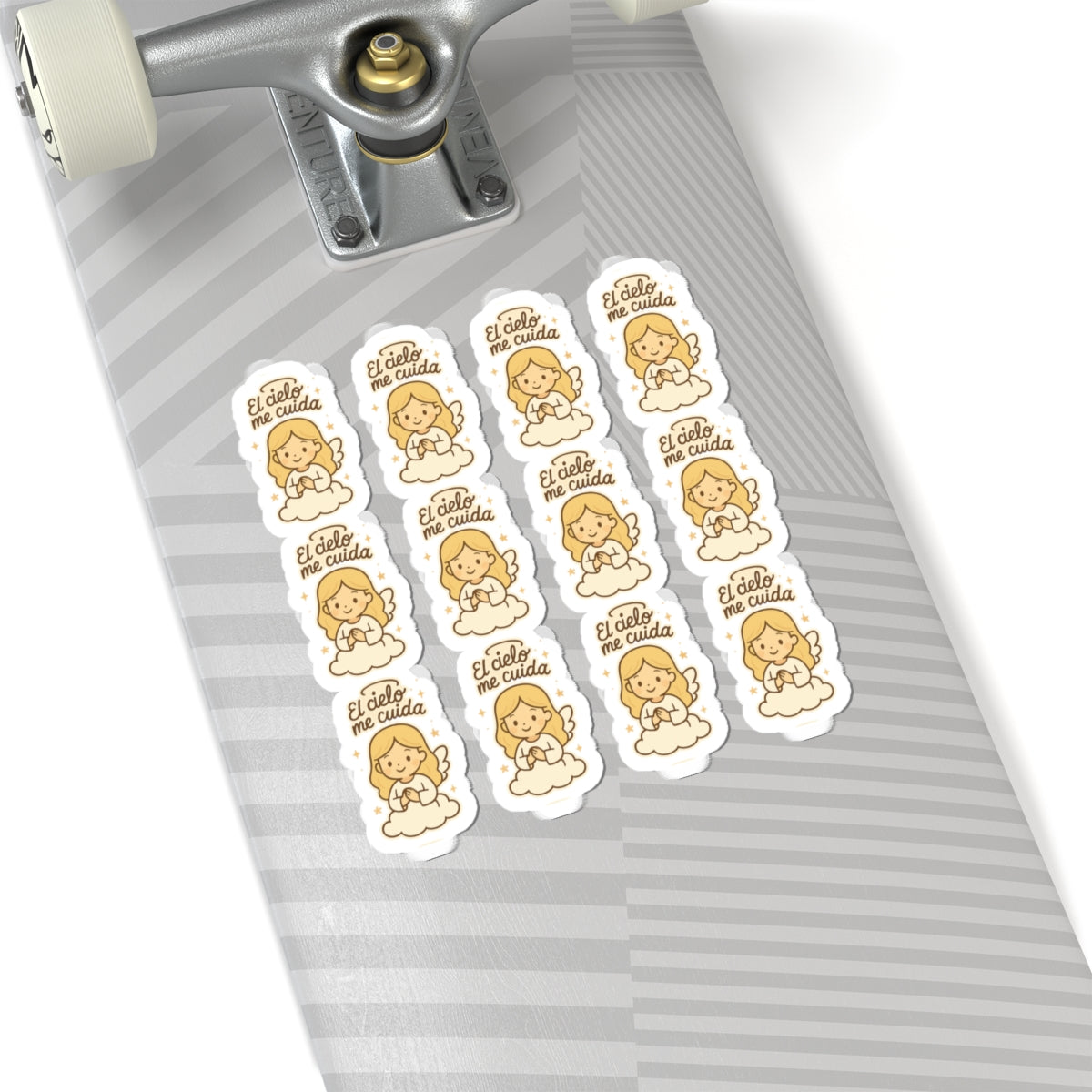 Christian Angel , El cielo me cuida (Heaven watches over Stickers in Spanish – “Brilla con Fe” Inspirational Faith Stickers. Heaven speaks softly through these angelic whispers of faith, strength and divine care—now in Spanish.