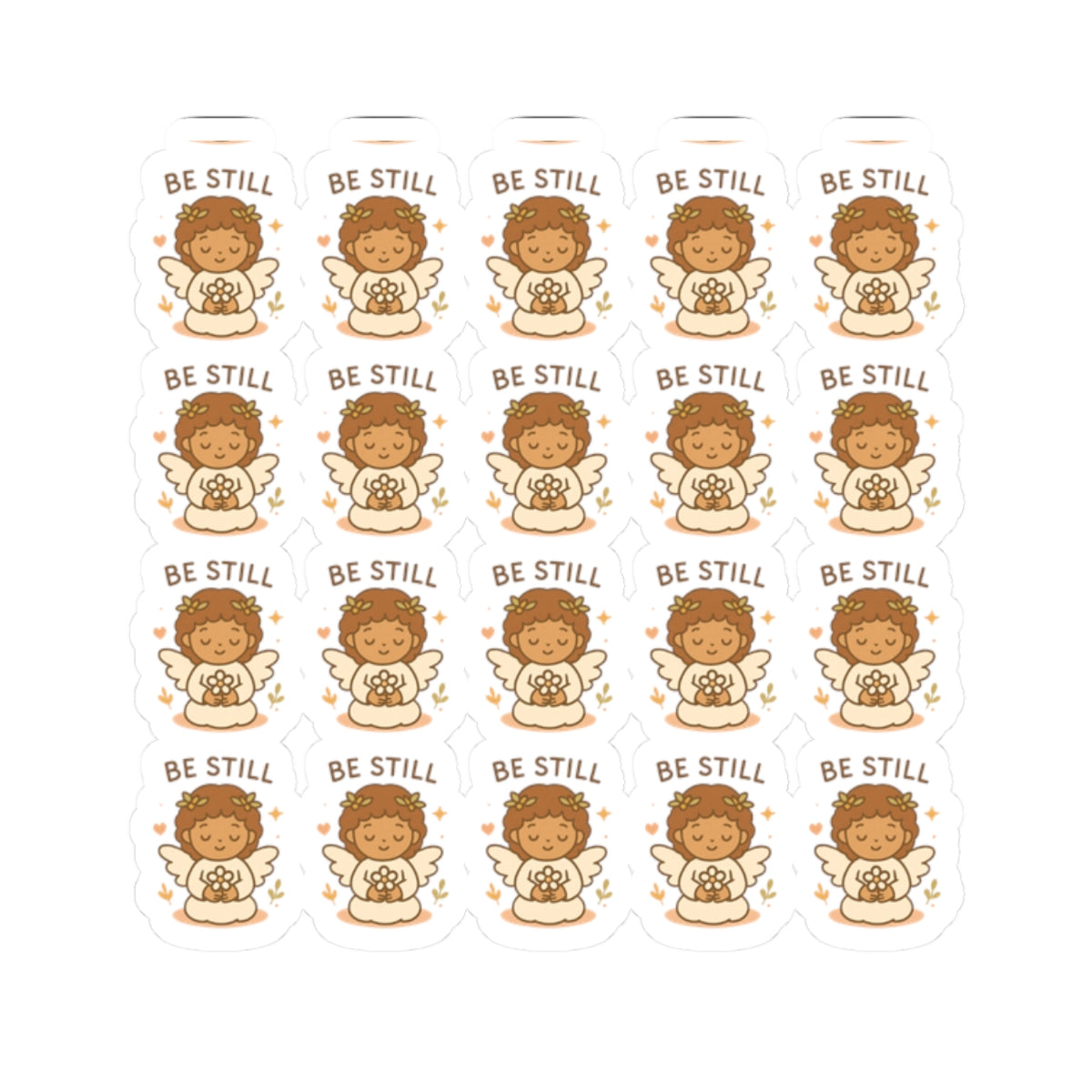 Be still Peace & Love Angel Stickers – Christian Kawaii Sheet with Philippians 4:7 for Journaling & Faith-Based Gifts. A gentle hug from heaven — in every sticker. Let His peace guide your heart.