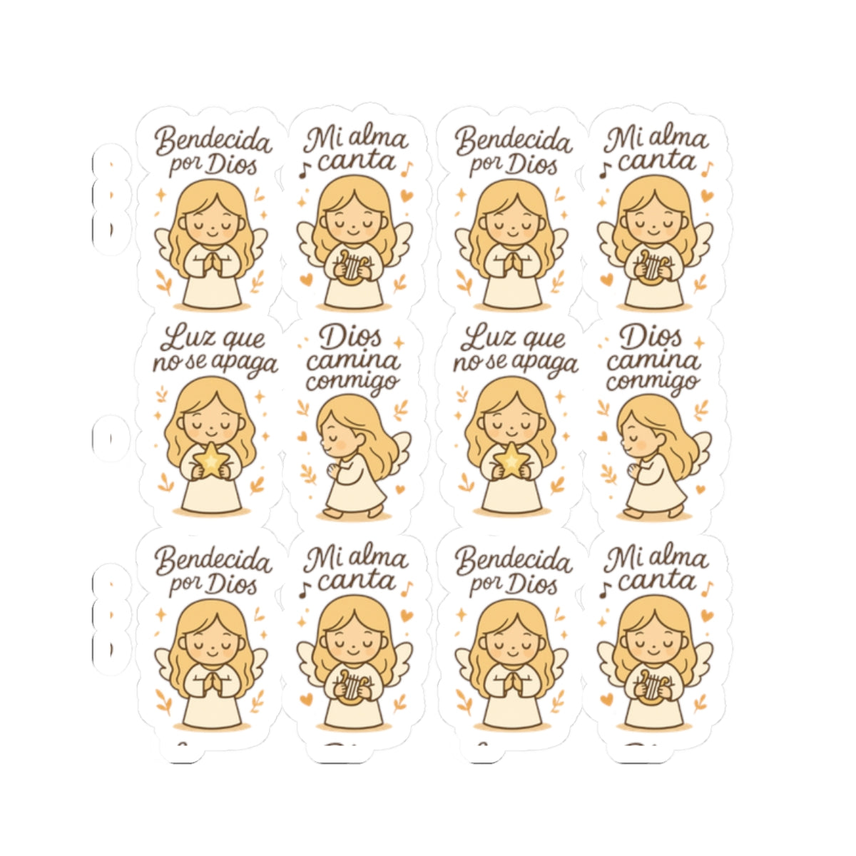 Christian Angel Stickers – “Bendecida por Dios” Sheet for Faith, Worship & Encouragement. A sticker sheet that feels like a hymn, a prayer, and a promise — in your language of faith.