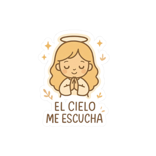 El cielo Escucha Spanish Christian Kawaii Stickers – Inspirational Angel Sheet for Faith, Gratitude & Healing. Faith speaks in Spanish too — let every sticker be a prayer full of love, peace, and healing.