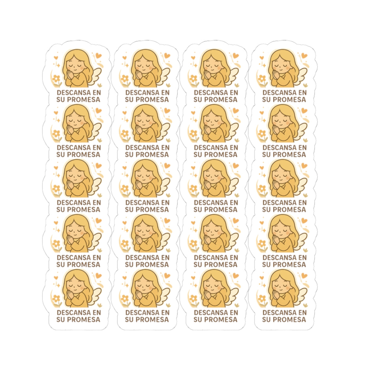 Divine Purpose Angel , Descansa en su promesa – Rest in His promise Stickers in Spanish – Inspirational Christian Printables for Encouragement & Faith. Encouraging messages of purpose, promise, and divine light to uplift your spirit daily.