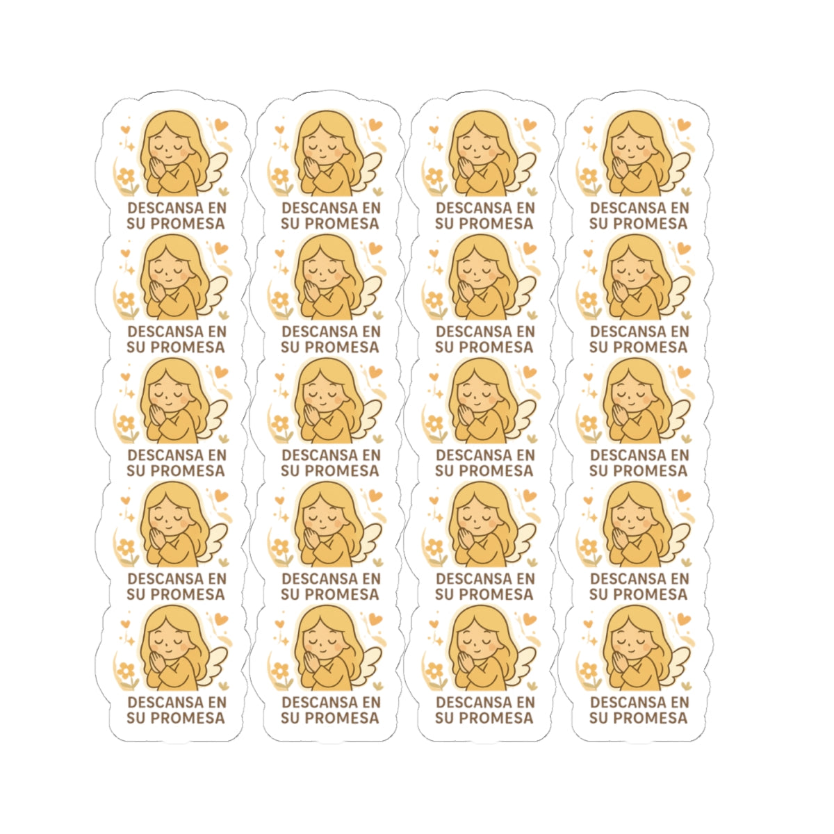 Divine Purpose Angel , Descansa en su promesa – Rest in His promise Stickers in Spanish – Inspirational Christian Printables for Encouragement & Faith. Encouraging messages of purpose, promise, and divine light to uplift your spirit daily.