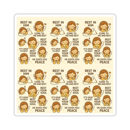 Rest in Him - Christian Kawaii Sticker Set. Peaceful stickers reminding you to rest your soul and find comfort in faith.