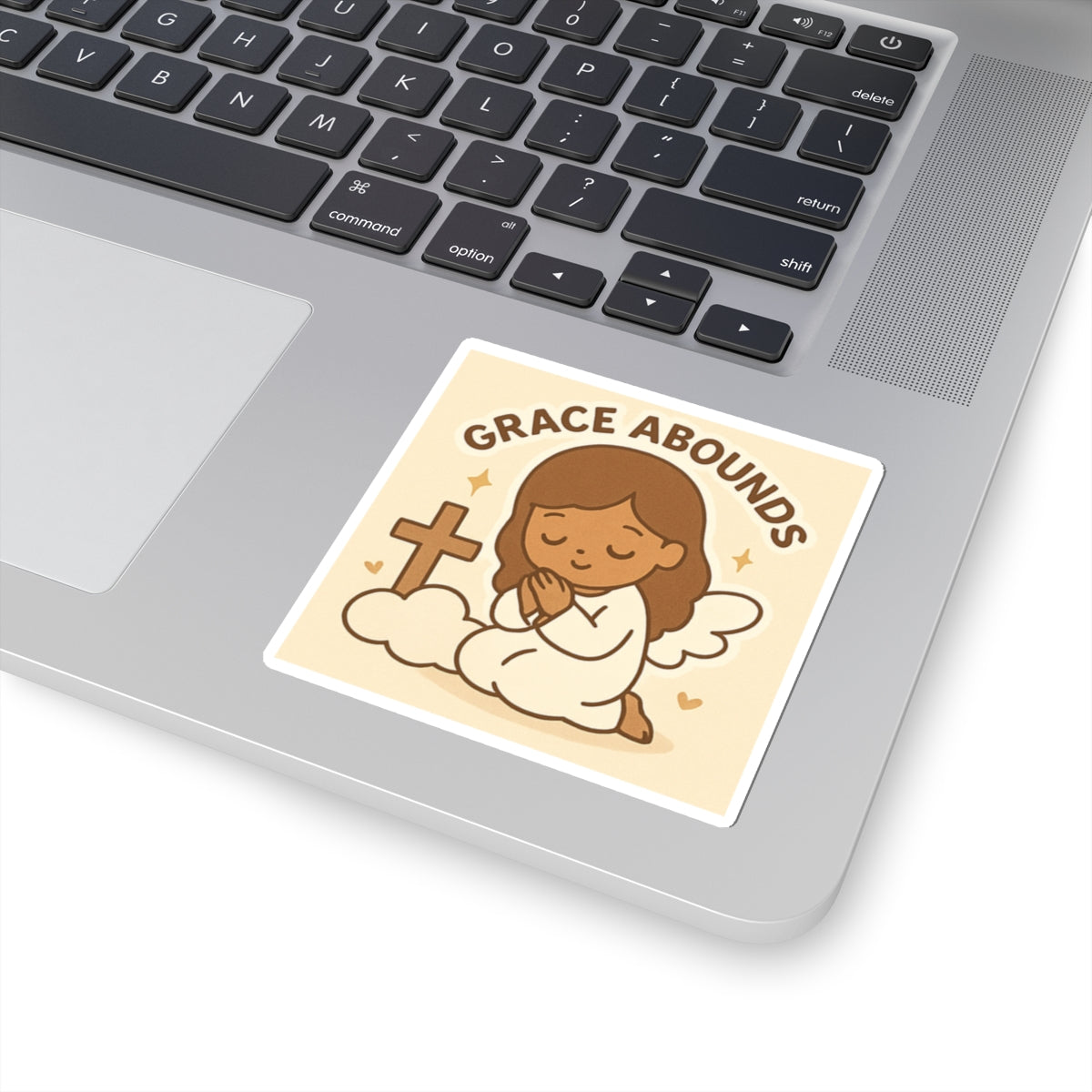 Grace Abounds Angel Sticker - God's Grace, Cute Angel Decor, Faith-Based Gift, Aesthetic Laptop Stickers, Inspirational Art, Bible Verse Decor