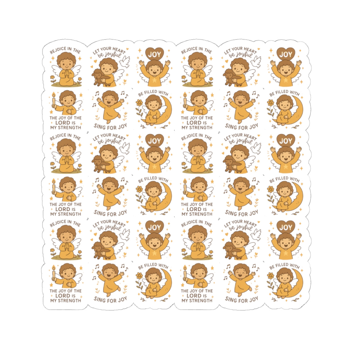 Joy of the Lord Angel Stickers – Christian Kawaii Sheet with Diversity & Faith-Inspired Affirmations. Because joy is a spiritual strength — and every smile begins in the soul.