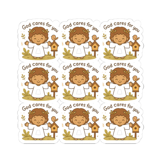 God Cares for You – Kawaii Angel Christian Stickers | Praise the Lord Sheet for Journaling & Gifts. Because sometimes, all you need is a little angel reminding you you're loved by God.