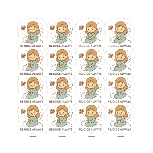 Christian Angel ,rejoice always Stickers – Pastel Faith-Inspired Kawaii Sheet with Uplifting Bible Affirmations. Faith for your heart. Peace for your soul. Hope in every sticker.