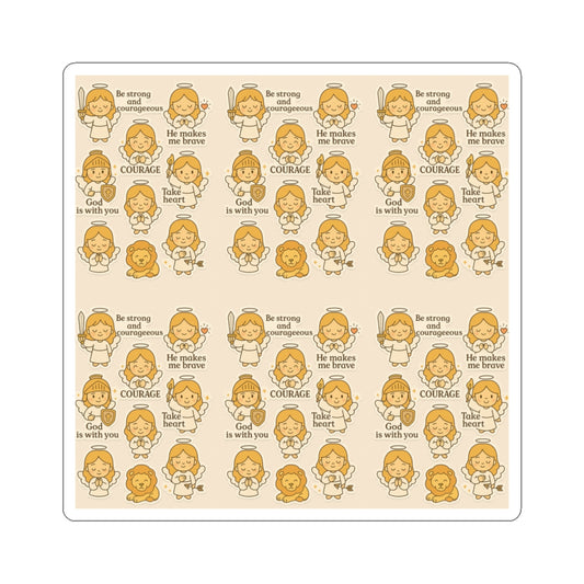 Angel of Courage - Christian Kawaii Sticker Set. Encouraging stickers to inspire bravery, strength, and faith.