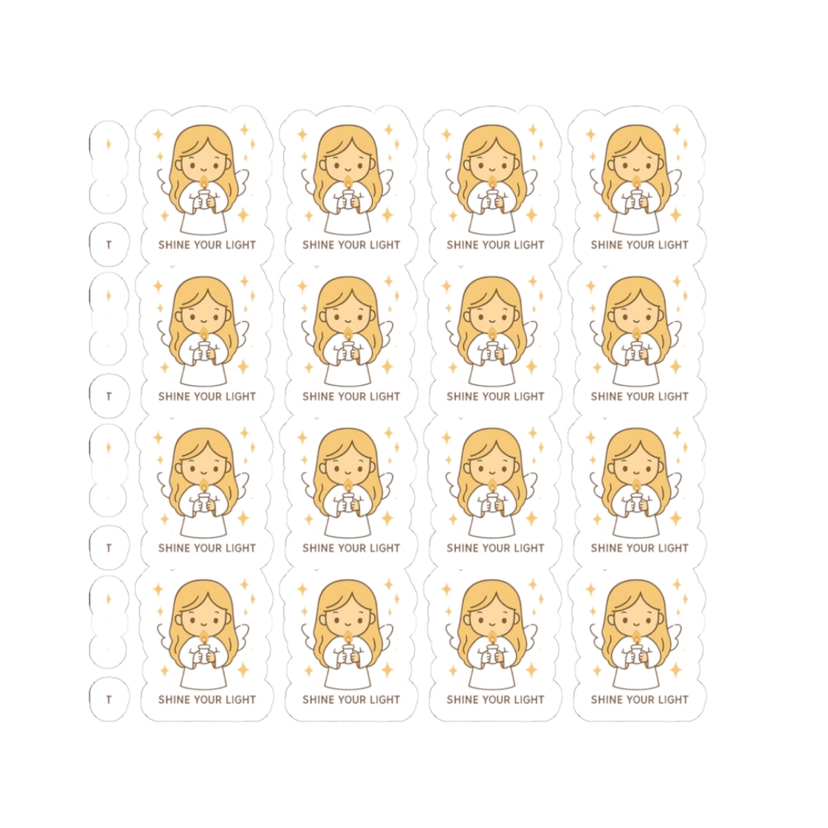 1A.Shine Your Light – Christian Angel Stickers | Faith-Inspired Kawaii Sheet with Candle of Hope. Because when you walk in faith… you carry the light.