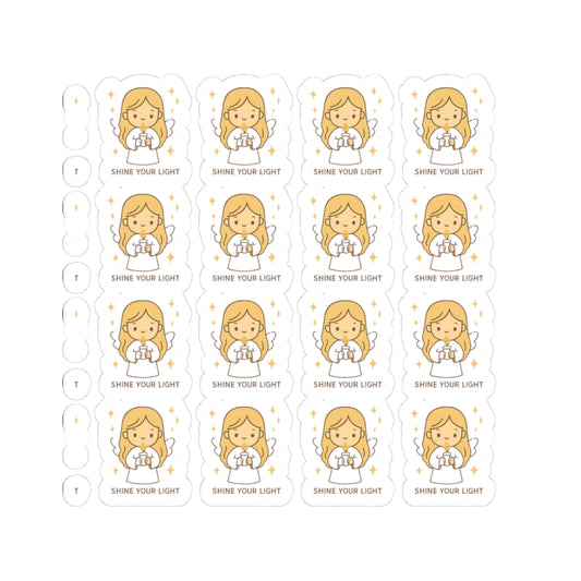1A.Shine Your Light – Christian Angel Stickers | Faith-Inspired Kawaii Sheet with Candle of Hope. Because when you walk in faith… you carry the light.