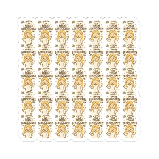 Spanish Guardian Angel Que tengas bendiciones – May you have blessings Stickers – Printable Christian Blessings & Faith Quotes for Kids & Adults. Heartwarming angel stickers in Spanish to inspire trust, protection, and divine guidance every day.