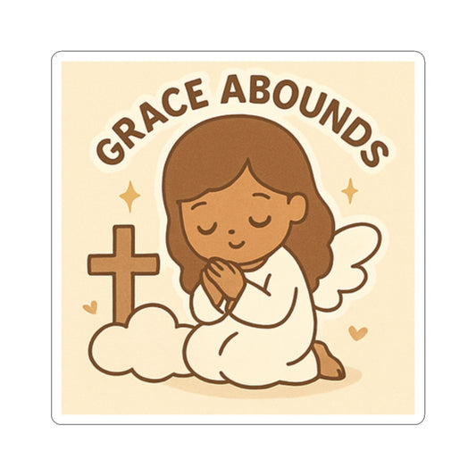 Grace Abounds Angel Sticker - God's Grace, Cute Angel Decor, Faith-Based Gift, Aesthetic Laptop Stickers, Inspirational Art, Bible Verse Decor